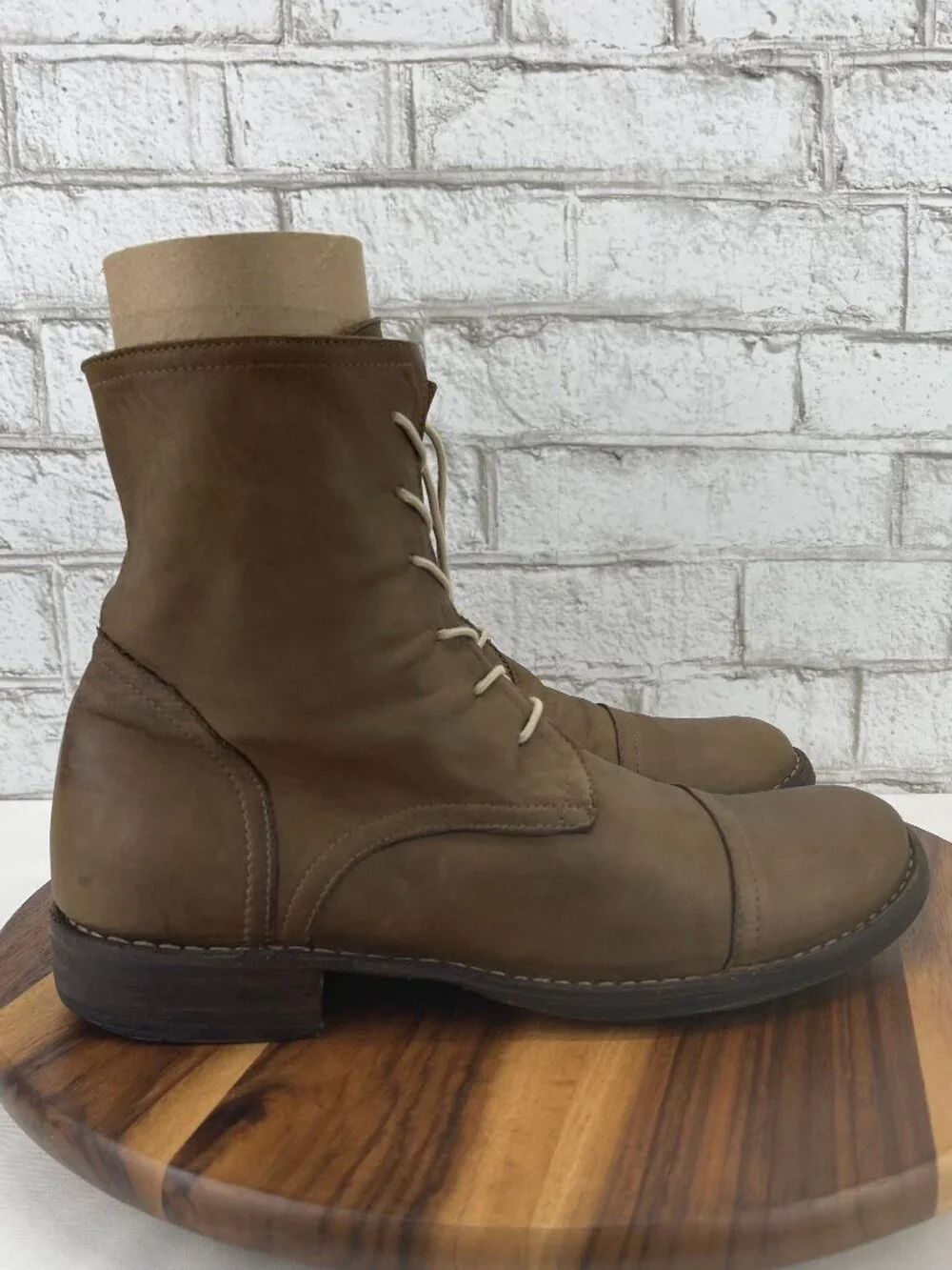 Florentini + Baker Mens Sz. 10 Light Brown Leather Cap Toe Lace Up Boots Italy - Picture 6 of 16